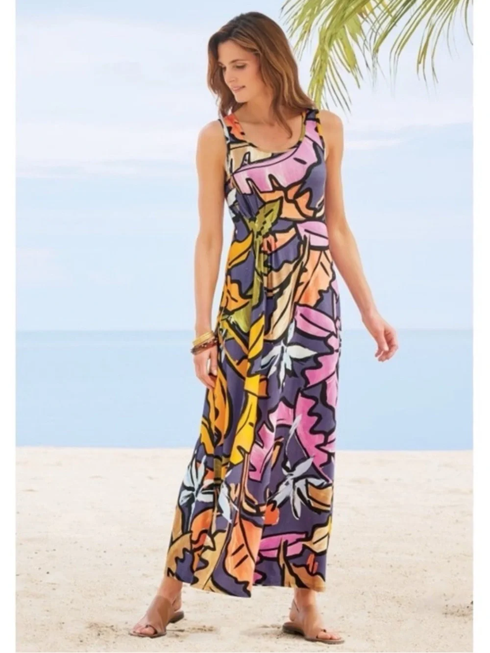 Soft Surroundings Dresses | Soft Surroundings Joylyn Cinched Waist Maxi Dress Abstract Print Vacation Comfy | Color: Black/Brown | Size: M |